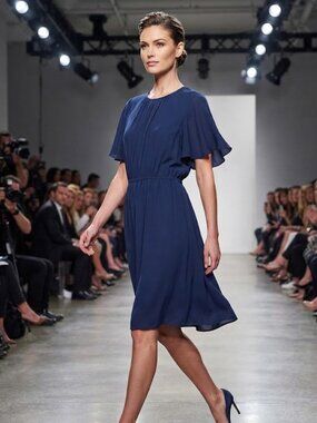 Michael Kors Collection Silk Navy Blouson Midi Dress